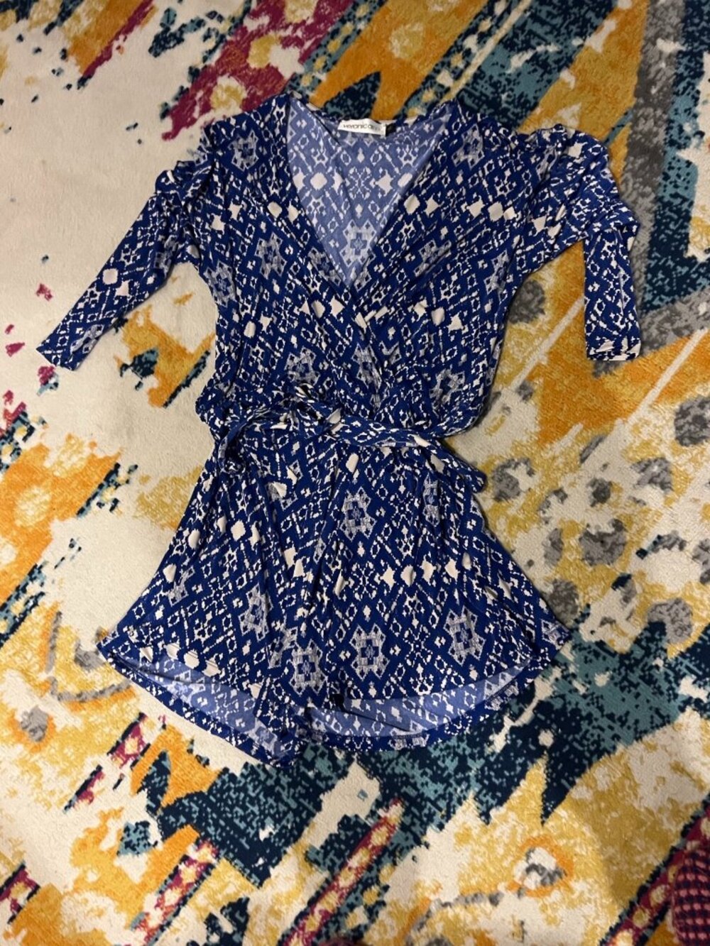 Veronica M Blue White Printed Wrap Romper Size L